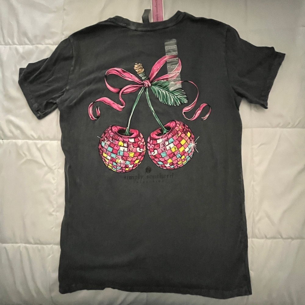 Simply Southern Stonewashed Black Tee with Colorful Cherry Design